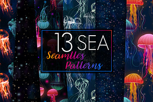 13 seamless patterns!Jellyfish Mania