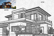 Architectural Pencil Sketch Pro, an Action Add-On by Studio Retouch (Thumbnail 4 of 11)