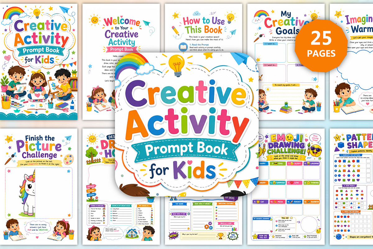 Creative Activity Prompt Book, a Stationery Template by Designmela01 (Photo 1 of 4)