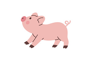 Cute cartoon piglet running, an Animal Illustration by GraphiShop