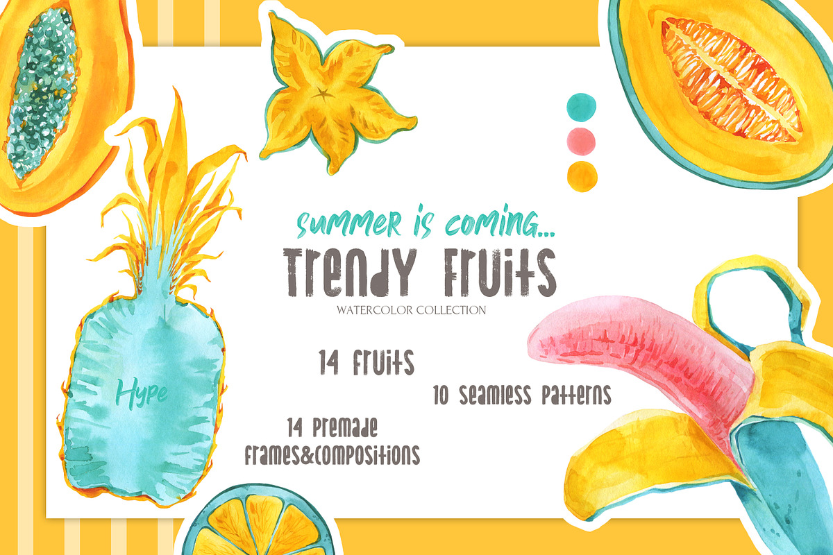 TROPICAL FRUITS Watercolor Set, an Illustration by Cat In Colour (Photo 1 of 7)