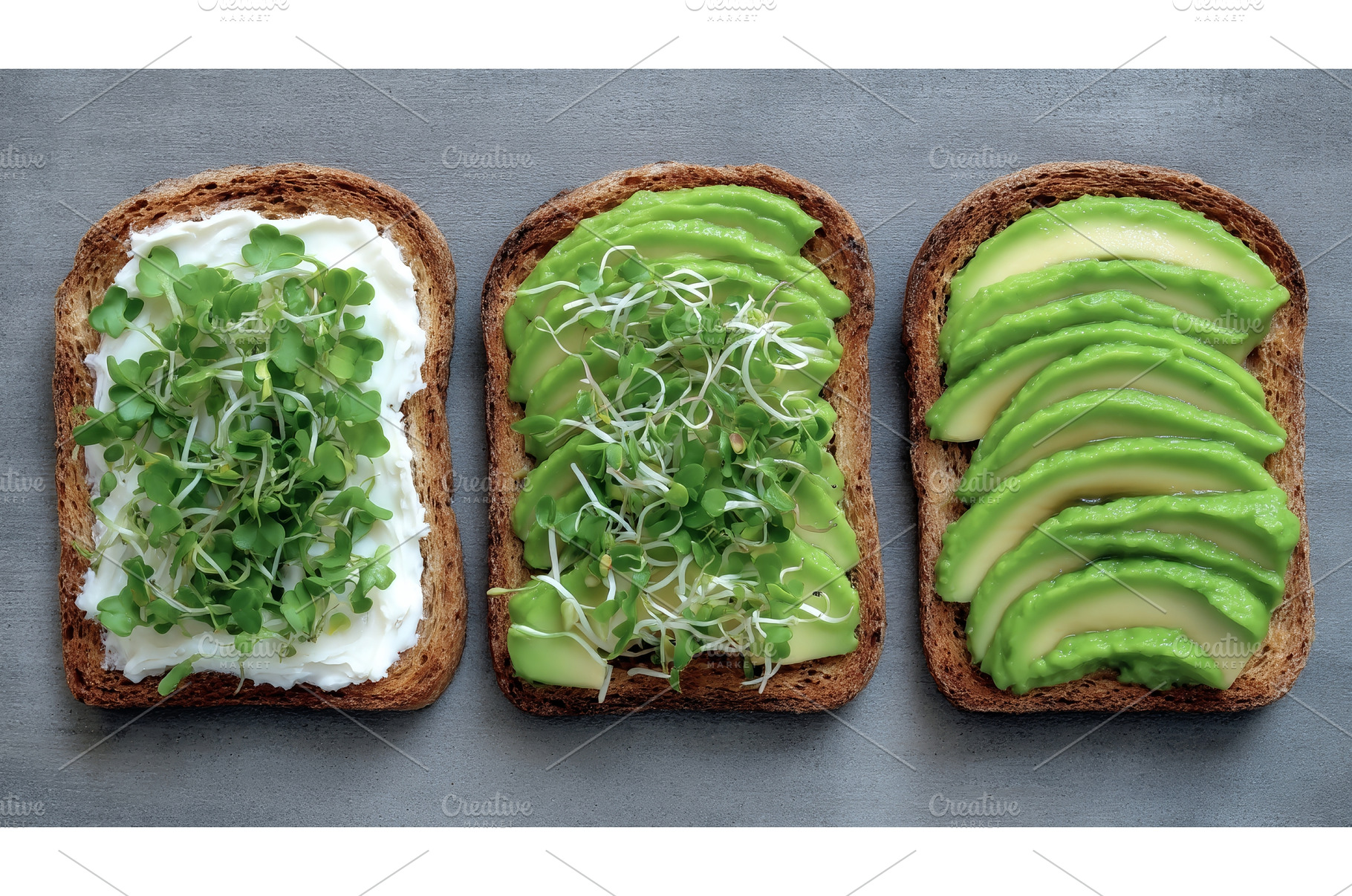 Assorted toasts topped with avocado, a Food & Drink Photo by ZinetroN