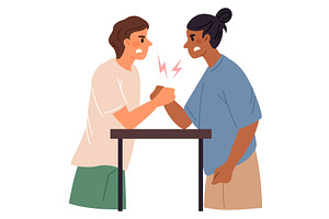 Two young men fighting arm wrestling, a Sport Illustration by Vectorbuum