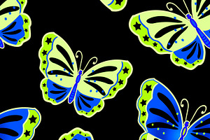 Butterflies Neon Blue on Black, a Pattern Graphic by Sharon Schwalbe
