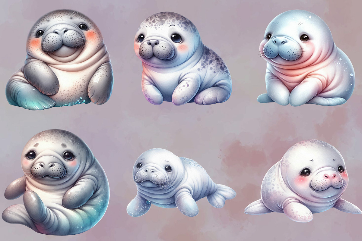 Cute Baby Watercolor Manatees Sublim, an Illustration by SVGArt (Photo 2 of 8)