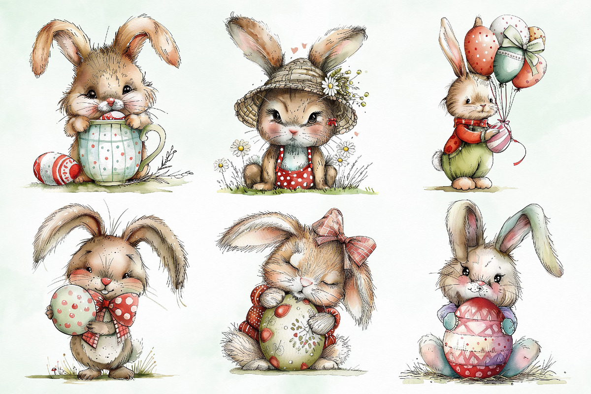 Watercolor Easter Cute Rabbit Bundle, an Illustration by Creative Art (Photo 2 of 8)