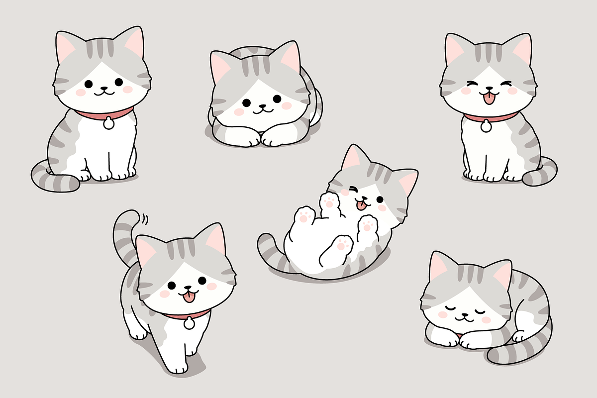 Gray Kitten Cartoon Set Collection, an Animal Illustration by Artpon Illustration (Photo 1 of 3)