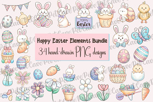 Cute Easter Handdrawn Clipart Bundle, a Seasonal Illustration by Pet Cave