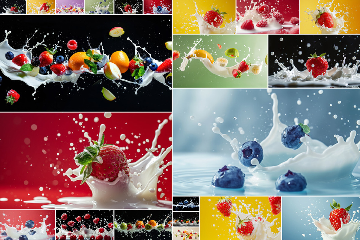102 Fruits & berries milk splashes, a Food & Drink Photo by Handmadefont (Photo 9 of 16)