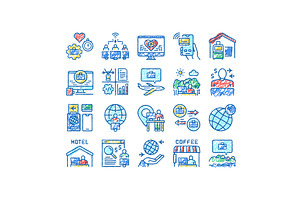 Digital Nomad Worker set Icons hand, an Object Illustration by pikepicture