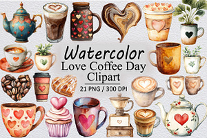 Love Coffee Day Clipart, an Illustration by Design Market