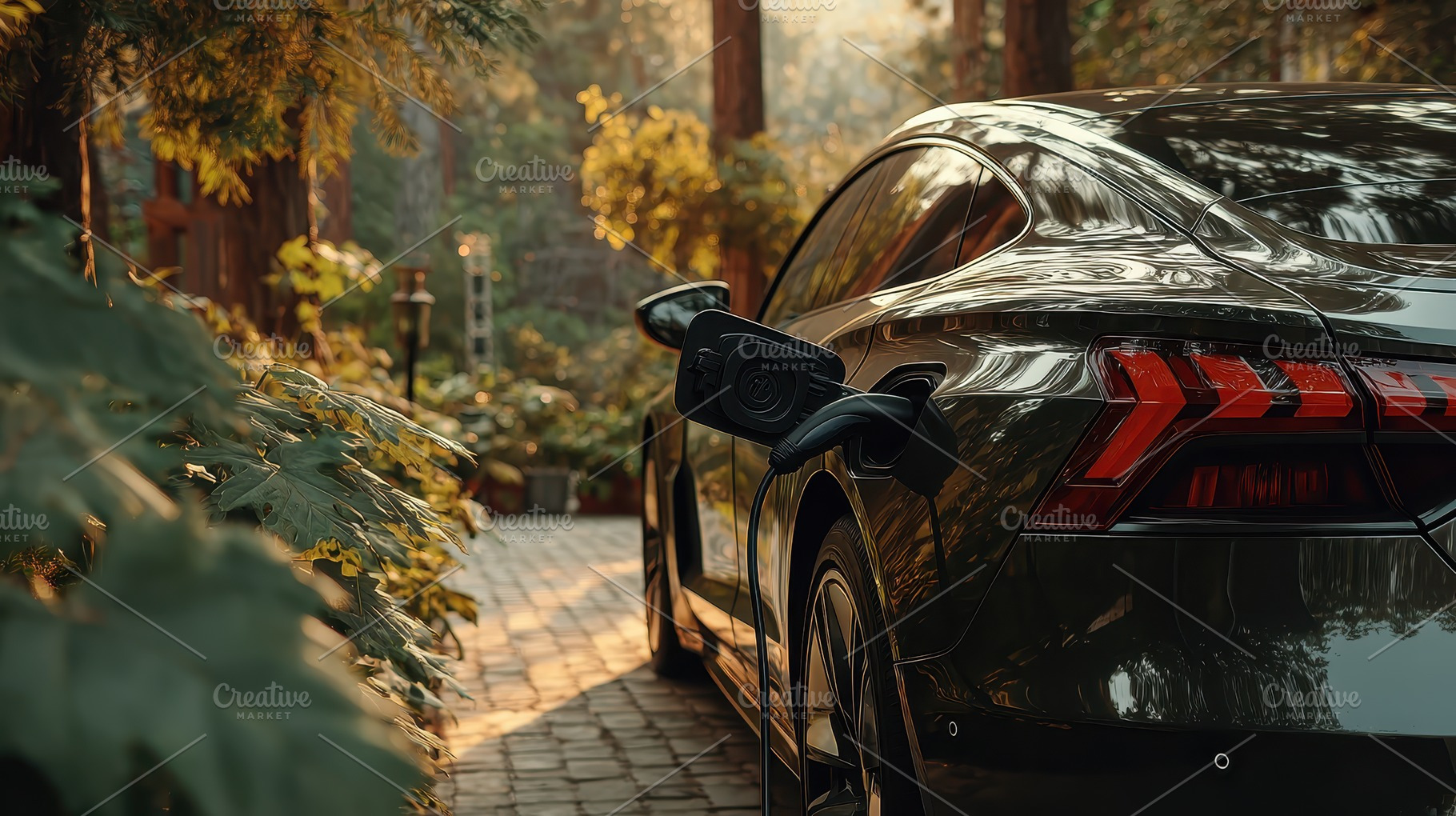 Electric car charging in nature sere, a Photo by Pixeness Studio