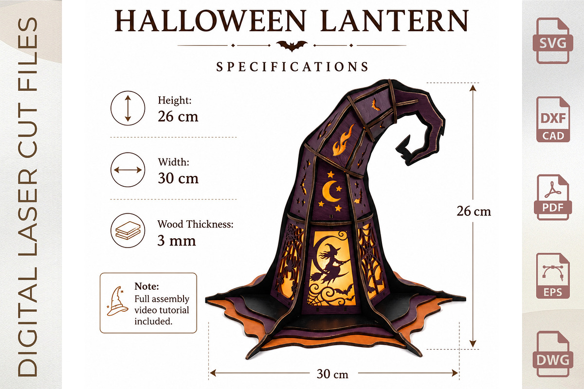 Halloween Witch Hat Lantern Cut File, an Object Graphic by WoodoraCut (Photo 2 of 9)