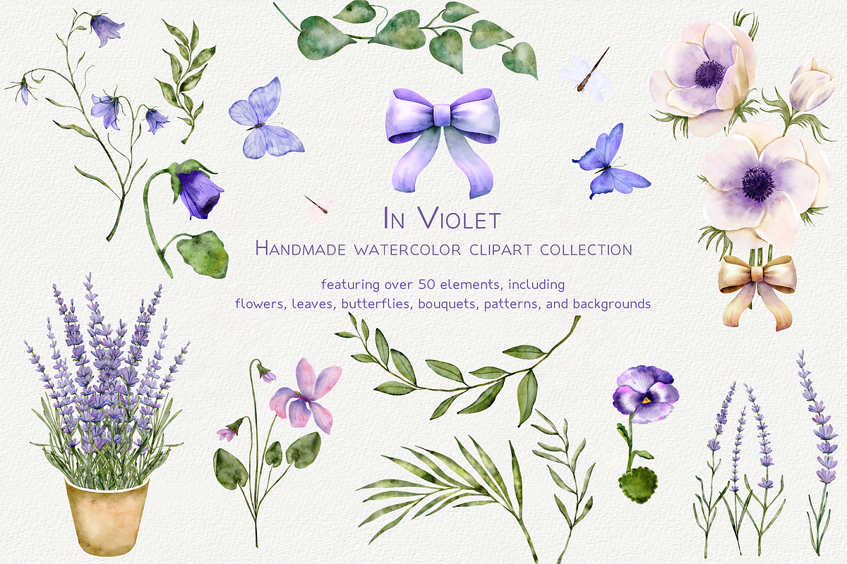 In Violet Watercolor Set, a Decorative Illustration by Aurella Art (Photo 1 of 17)
