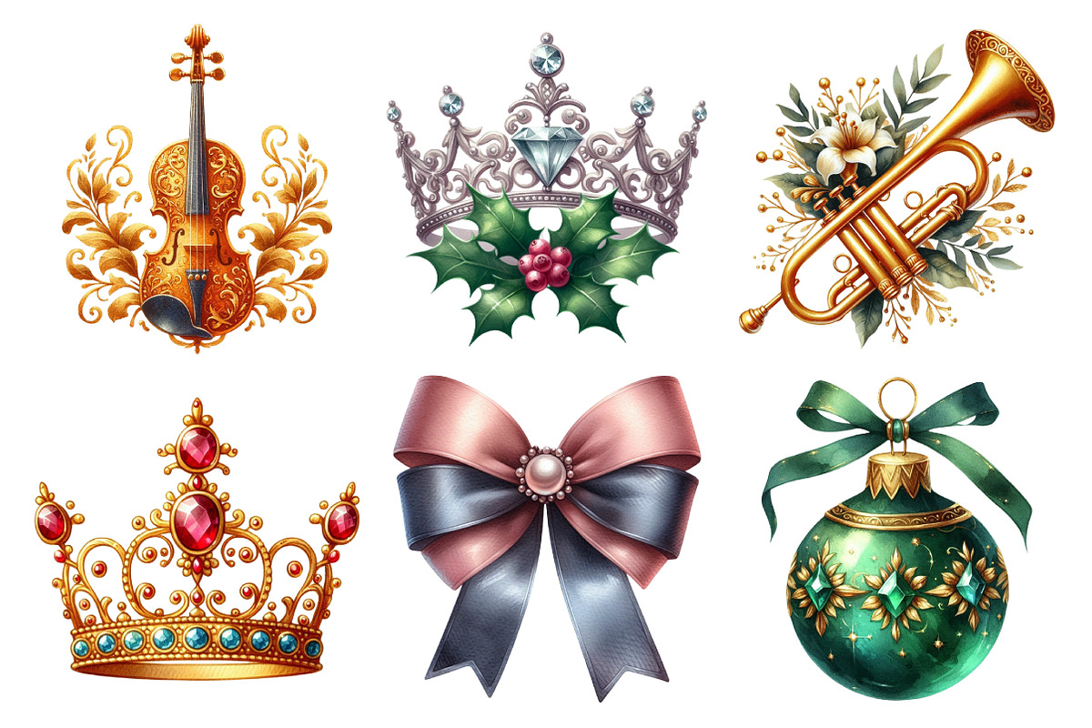 Watercolor Elegant Christmas Clipart, an Illustration by Daily.Designs (Photo 5 of 5)