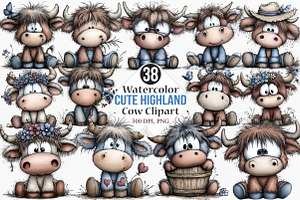 Watercolor Cute Highland Cow Clipart, an Illustration by Canvas Craft