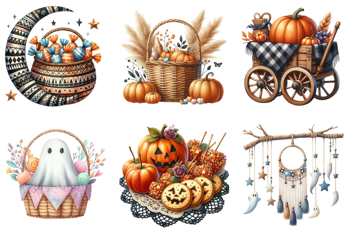 Boho Halloween Trick or Treat Clipar, an Illustration by DreamArtGraphic (Photo 3 of 4)