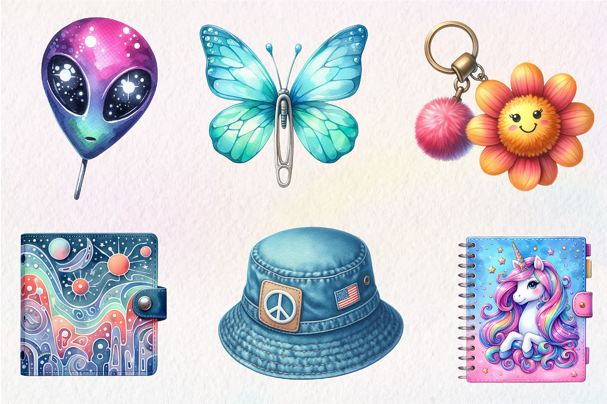 Watercolor Nostalgic 90s Clipart, an Illustration by CreationArt (Photo 4 of 4)