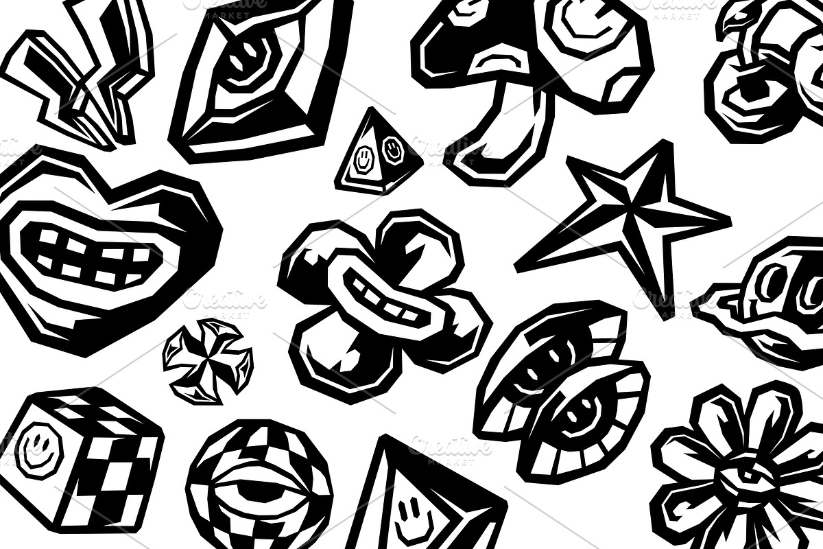 32 Trippy Streetwear Sticker Vector, a Decorative Illustration by Pries Studio (Photo 3 of 3)