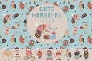 Cute Monsters collection, a Pattern Graphic by watercolor kamill (Thumbnail 1 of 10)