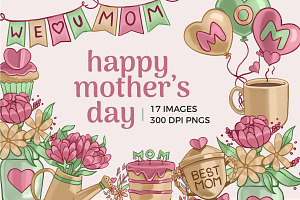 Happy Mother's Day Clipart, an Illustration by TheClipAtelier