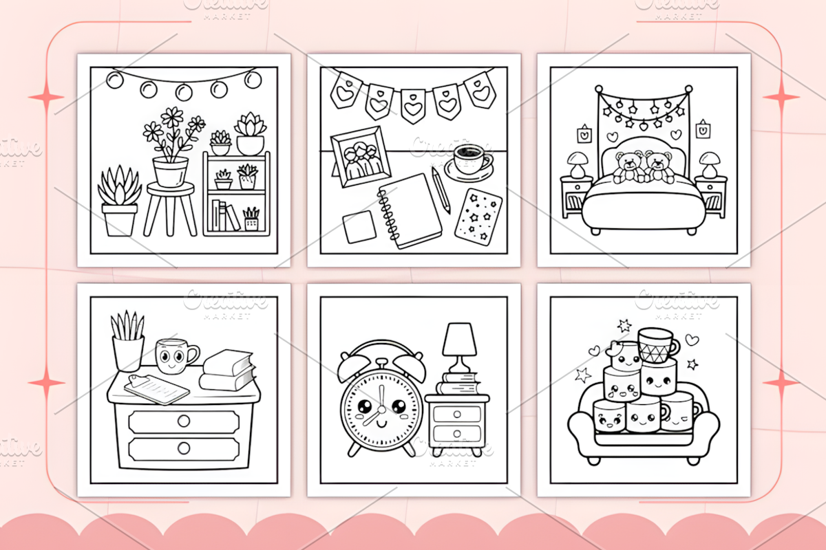 Bold Easy Cozy Kawaii Room Coloring, a Decorative Illustration by Ink Gallery (Photo 2 of 5)