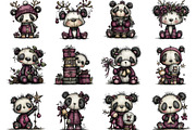 Whimsical Panda Christmas Clipart, an Illustration by CraftArtStudio (Thumbnail 2 of 6)