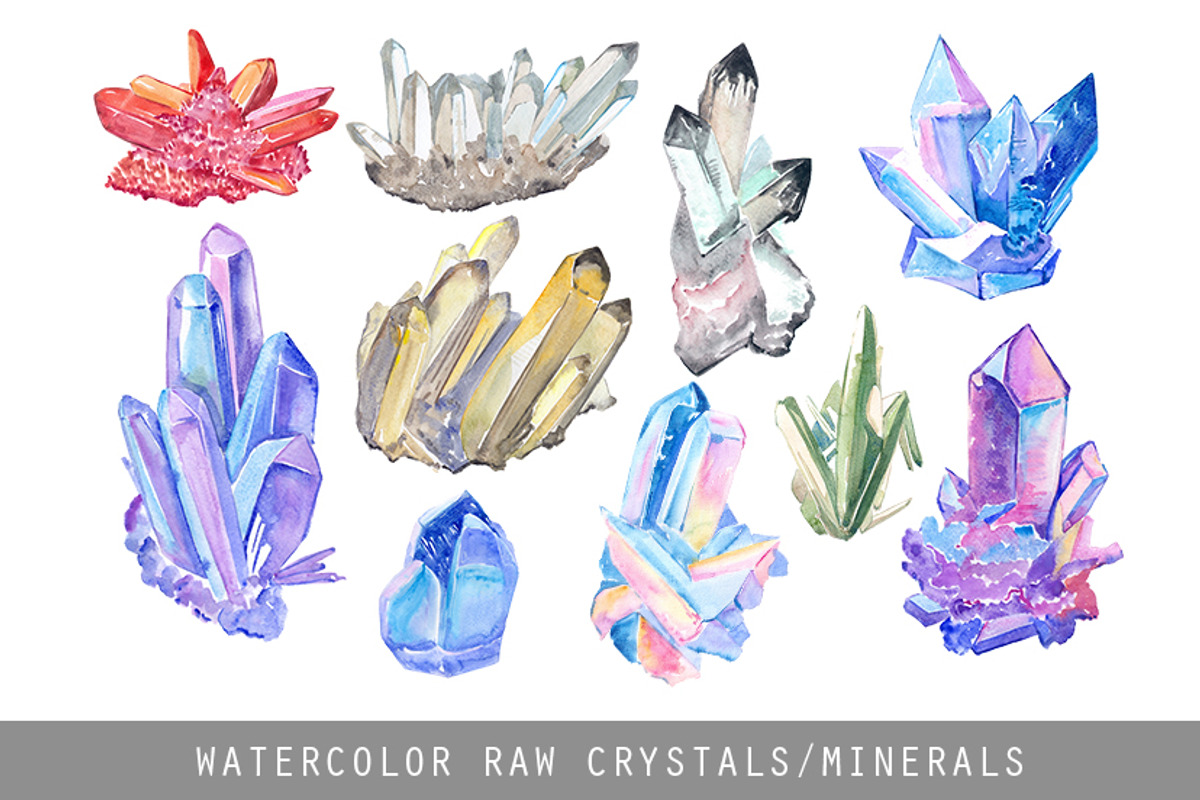 Raw crystal watercolor clipart, an Illustration by YesFoxy