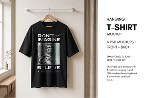 Hanging T-Shirt Mockup Bundle 4 PSDs