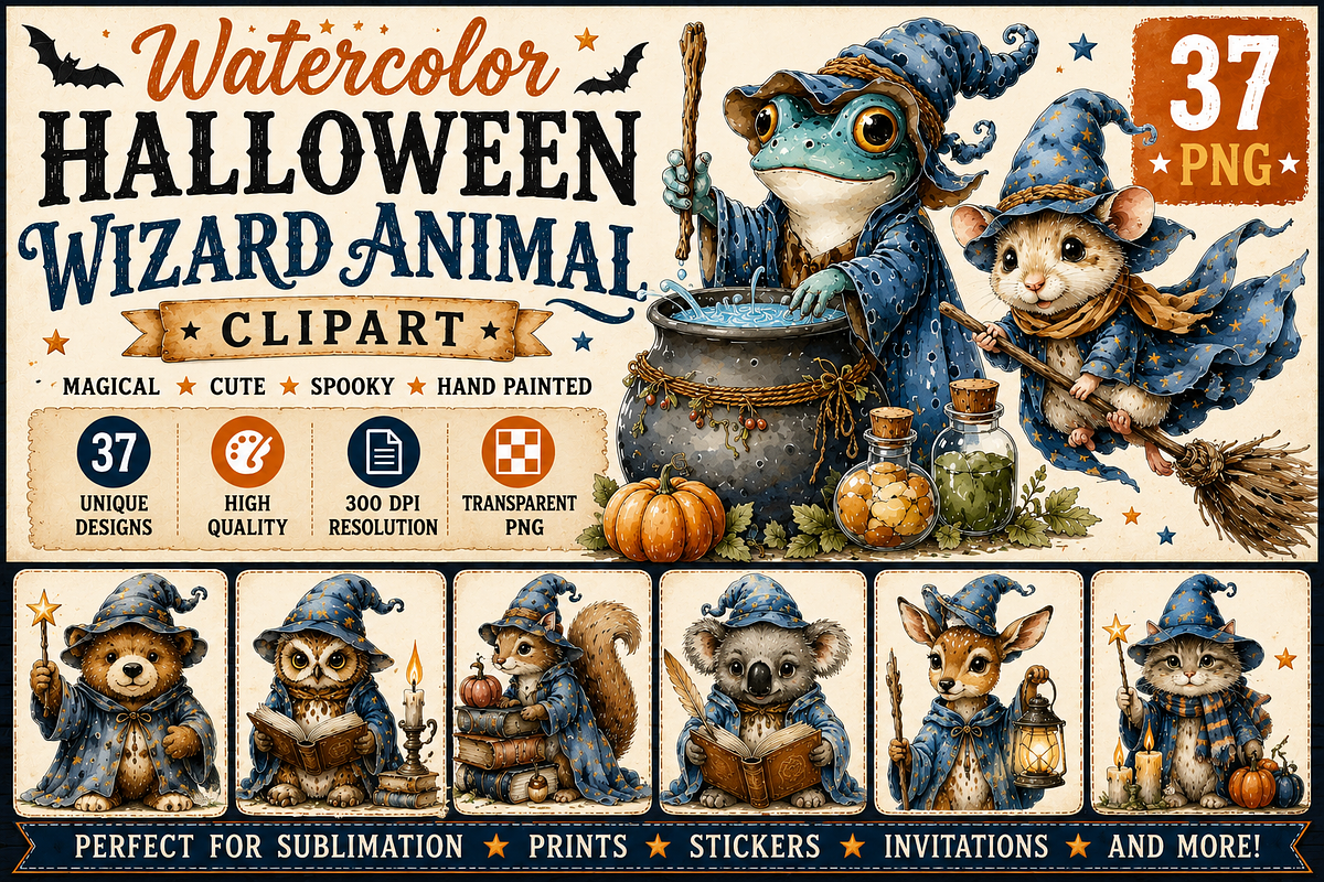 Halloween Wizard Animal Clipart, a Seasonal Illustration by fashionaddict (Photo 1 of 7)