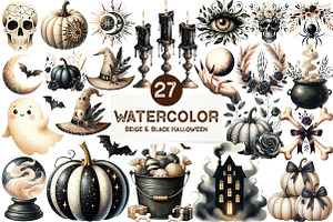 Beige & Black Halloween Clipart, an Illustration by CreationArt