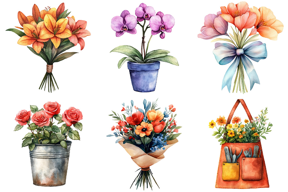 Watercolor Flowers Shop Clipart, an Illustration by Craft Nest (Photo 4 of 7)