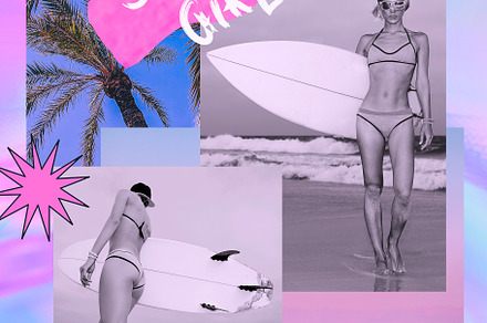 Fashion collage wallpapers. Surfing girl. Text Aloha life, surf, a Beauty & Fashion Photo by Jenya Porechenskaya