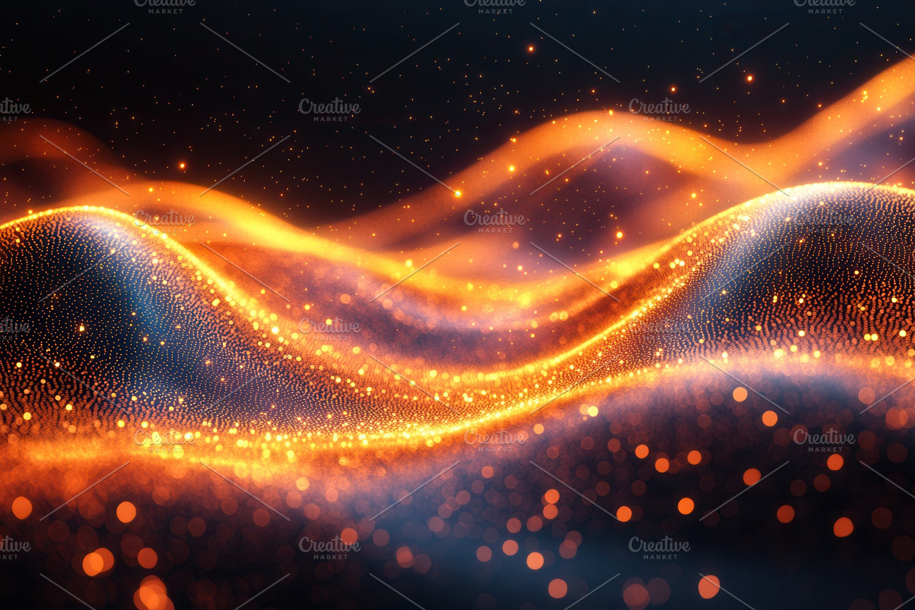 Sparkling waves of orange light crea, a Photo by Tanuart