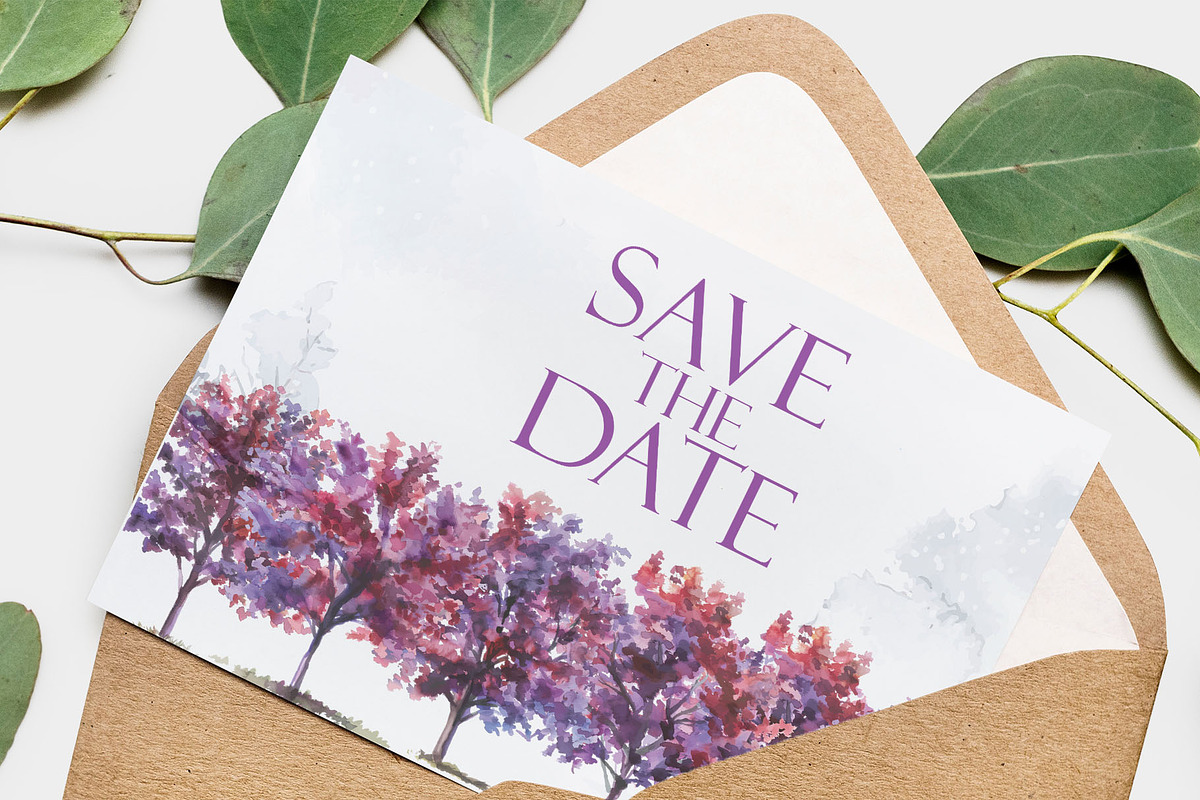 Watercolor Purple Tree Vector Set, a Pattern Graphic by Deckar_art
