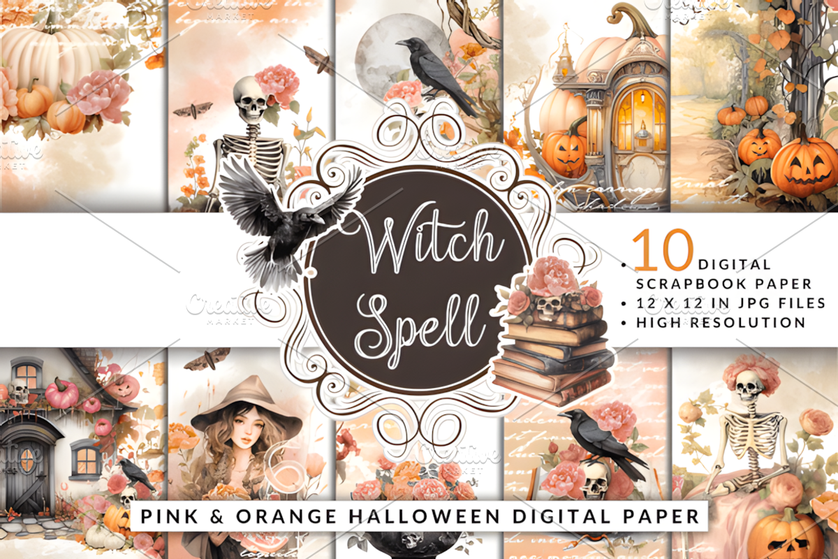 Pink and Orange Halloween Paper, a Background Graphic by Coco Bloom (Photo 1 of 6)
