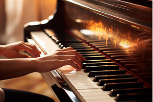 Melodic Hands playing piano, a Person Photo by Ylivdesign