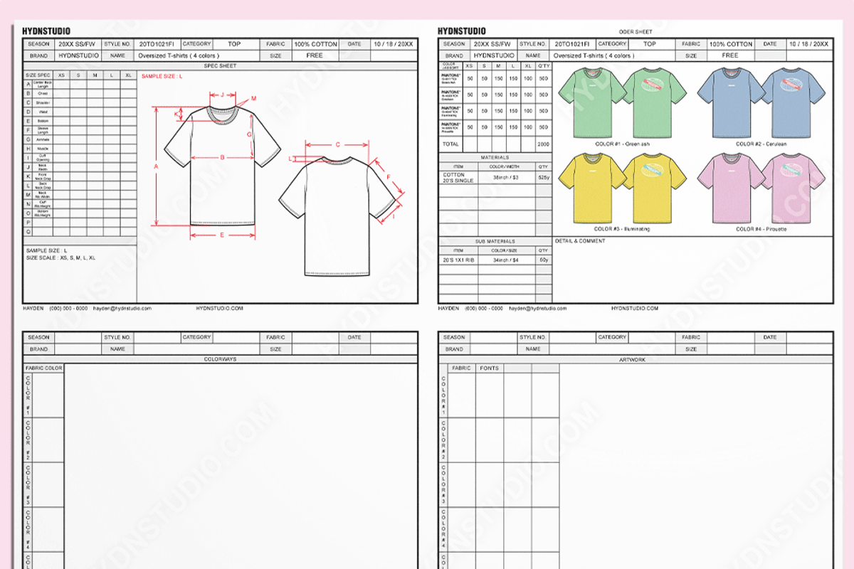 T-Shirts Tech Pack Template, an Apparel Mockup by HYDNSTUDIO (Photo 3 of 6)