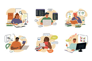 Smart students characters studying, an Education Illustration by vectorpointstudio