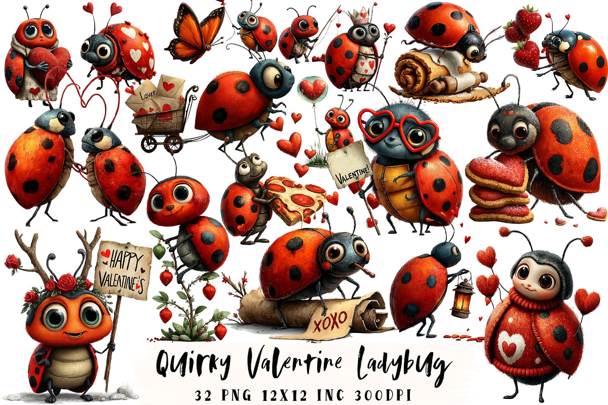 Quirky Valentine Ladybug Clipart, an Illustration by OK Design (Photo 1 of 6)