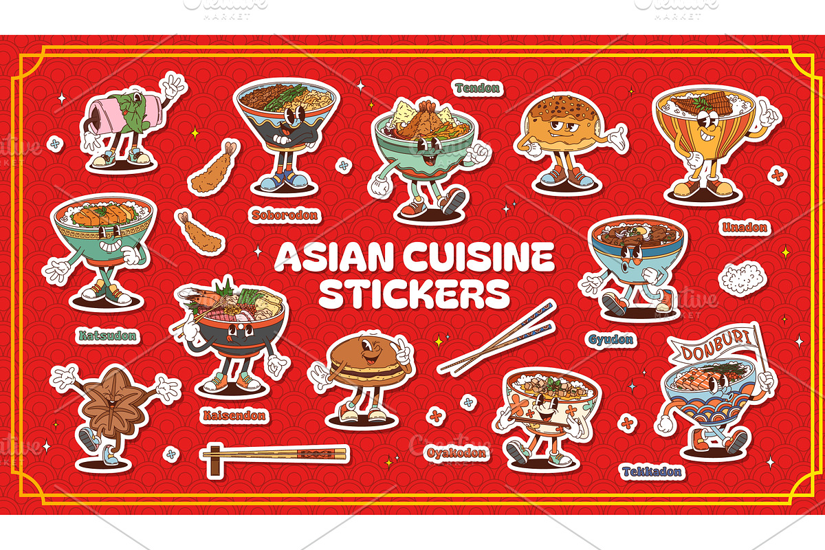 Japanese asian cuisine characters, a Food Illustration by Buch&Bee