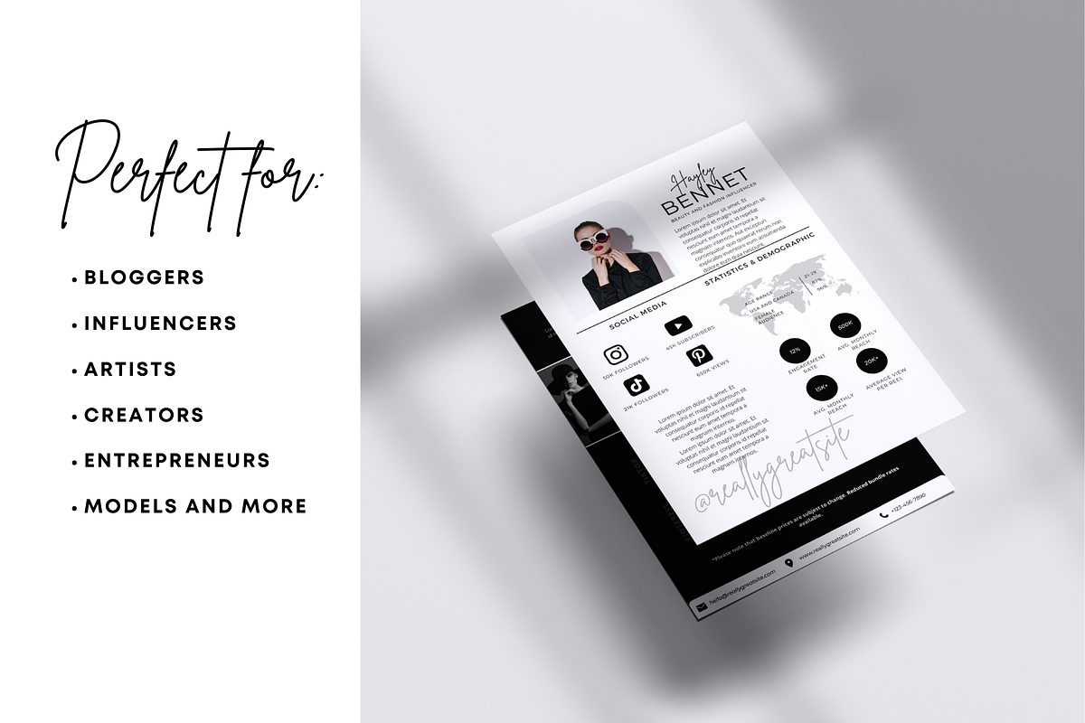 2 Page Media Kit Template - B&W, a Presentation Template by CoCreatorDesigns (Photo 6 of 7)