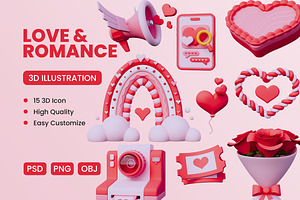 Valentine Day 3D Icon Pack #2, an Object 3D Model by deviapuspitasari2