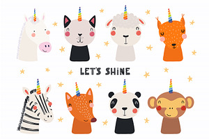 Cute animals with unicorn horn set, an Animal Illustration by sceptical cactus