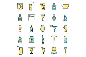 Bartender Man Icons Set Vector Color