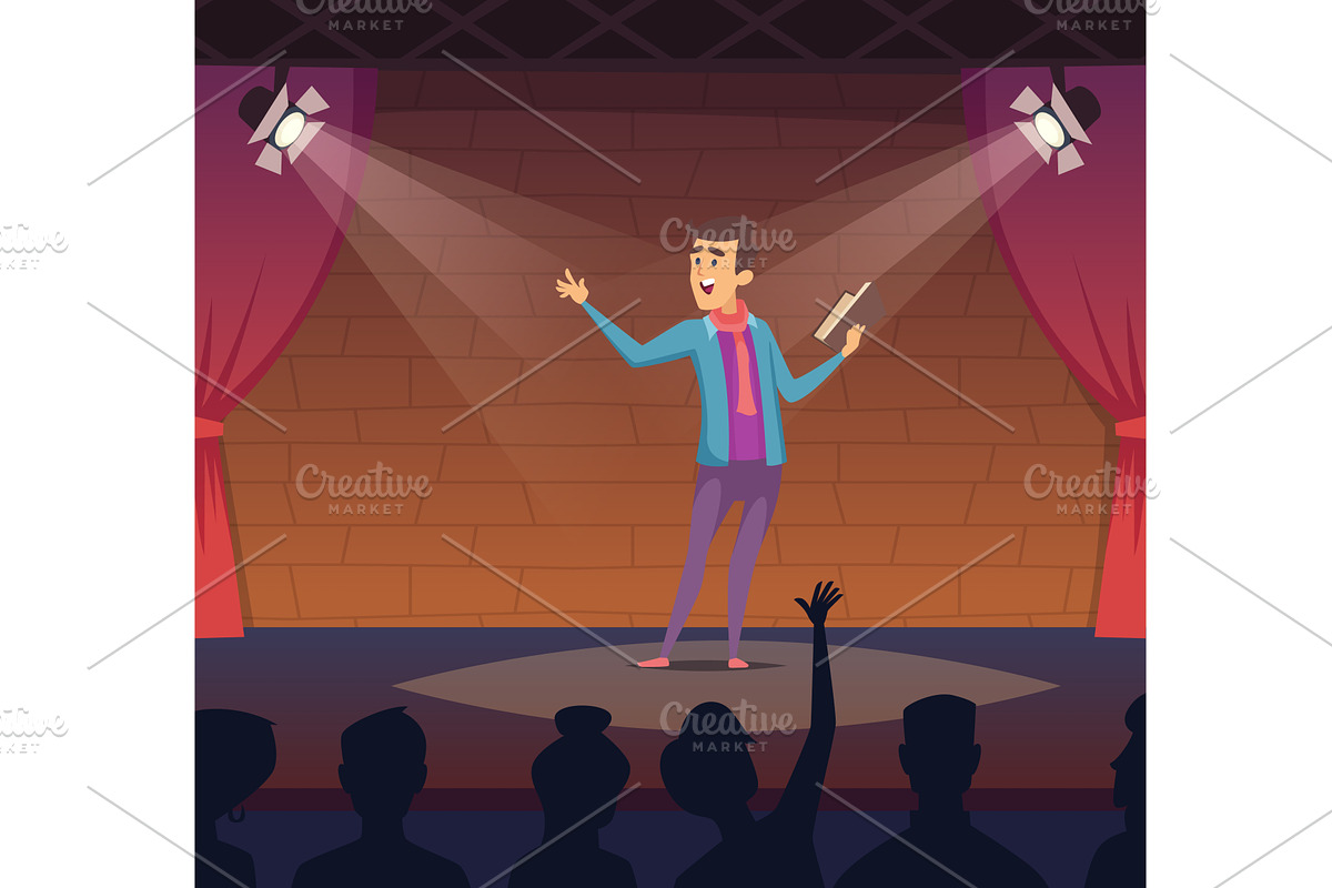 Standup comedy. man standing on, a Person Illustration by Onyx