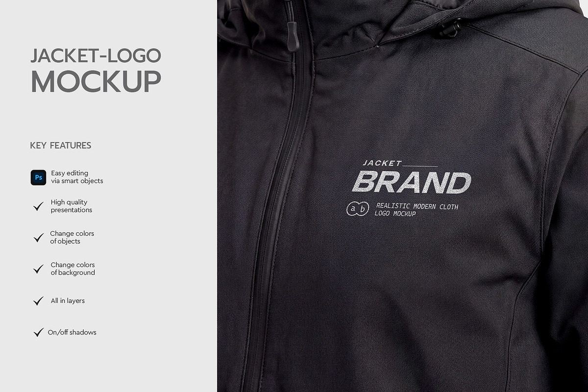 Black Jacket Logo Mockup, a Hoody Mockup by graphypix (Photo 2 of 4)