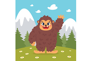 Cartoon bigfoot on nature. Brown, an Animal Illustration by YummyBuum