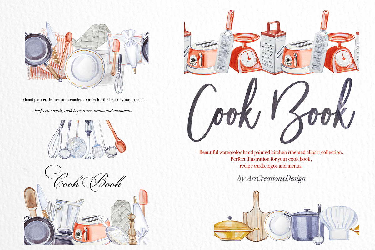 Watercolor Cook Book Clipart Set, a Food Illustration by ArtCreationsDesign (Photo 6 of 7)