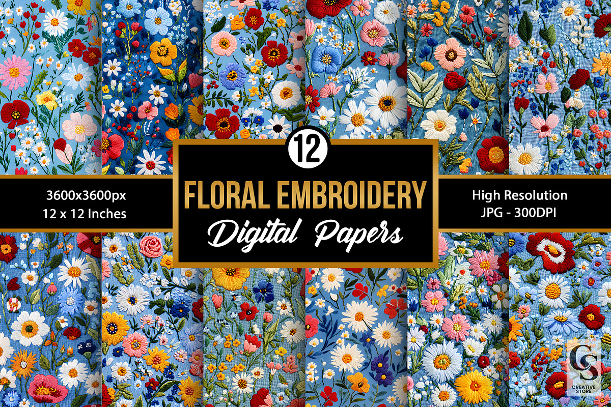 Spring Floral Embroidery Patterns, a Pattern Graphic by Creative Store (Photo 1 of 5)